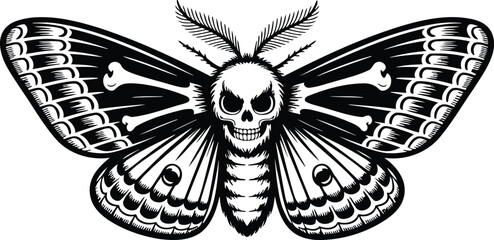Skull Moth Vector Illustration for Gothic Designs, Macabre Insect, Death's Head Moth, Dark Art, Halloween Theme, Creepy Insect, Gothic Symbol