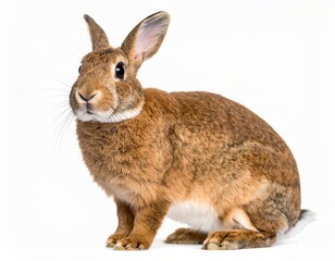 Fototapeta premium Cute Brown Rabbit Standing on White Background