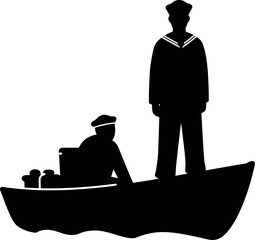 Sailors on boat silhouette