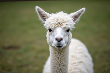 Fototapeta premium A close up of a white alpaca standing in a field.