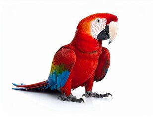 Fototapeta premium Colorful Scarlet Macaw Parrot Isolated on White Background