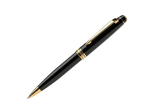 Elegant black and gold ballpoint pen for writing and signing documents on a dark background enhancing the details and luxurious design