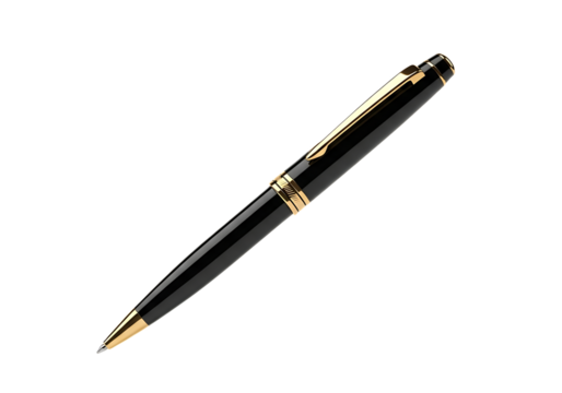 Elegant black and gold ballpoint pen for writing and signing documents on a dark background enhancing the details and luxurious design