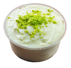 Delicious And Creamy Dessert With A Pistachio Garnish In A Takeout Cup