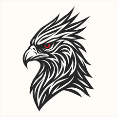 Bold Tribal-Style Illustration of Javan Hawk-Eagle Head with Sharp Feather Details