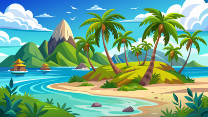 Obraz premium very Beautiful tropical island with palm trees and beach panorama as background image