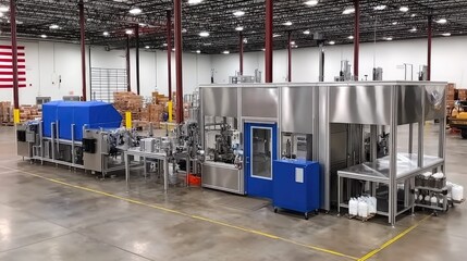 Modern Food Packaging Machine in Industrial Warehouse with Clean Environment and Efficient Layout
