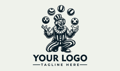 A vintage illustration of a smiling clown juggling multiple patterned balls, ready to entertain.