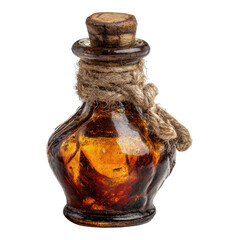 Herbal potion bottle rustic setting product photography vintage style close-up view mystical concept