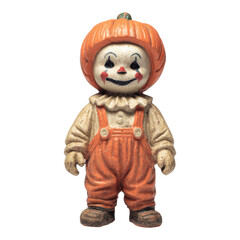 Vintage halloween pumpkin clown figurine indoor display decorative collectible whimsical charm close-up shot