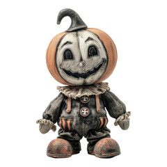 Halloween pumpkin clown doll studio setting toy photography whimsical environment close-up view spooky concept