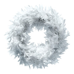 Decorative white feather wreath for winter celebrations indoor space home decor cozy environment aesthetic view