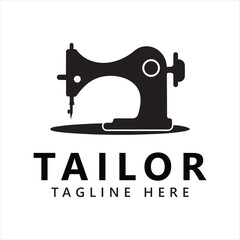 Tailor logo icon illustration template combination of buttons for clothes thread and sewing machine for clothing product design
