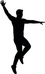 Man silhouette jumping joyful celebration