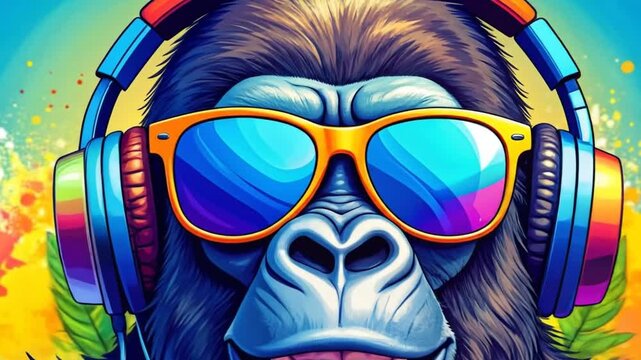 Gorilla wearing headphones illustration