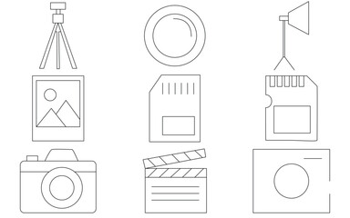 Modern Photography Equipment Icons – Thin Linear Style Vector Pack
