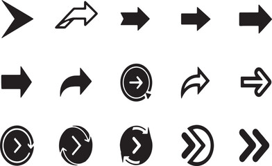Collection of diverse black arrow icons on a white background