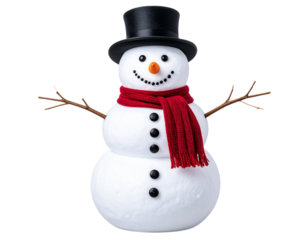 Classic Snowman with Red Scarf and Carrot Nose on Transparent Background