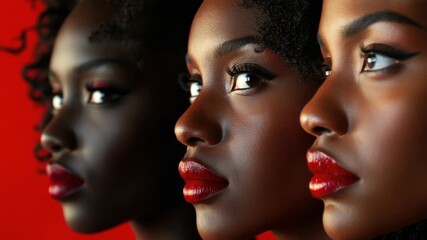 Group of women wearing red lipstick close up, portrait style.