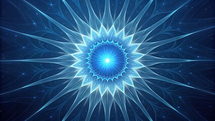 Mesmerizing Surreal Digital Artwork with Glowing Blue Light and Radiant Starburst on Dark Background
