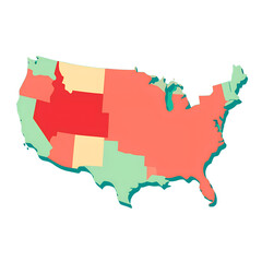 United States Map with Red, Green, and Yellow Shading for Data Representation