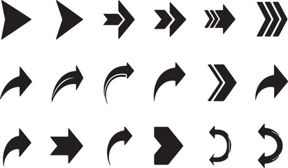 Collection of diverse black arrow icons on a white background