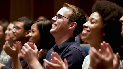 Happy Diverse Audience Applauding and Laughing at a Live Entertainment Event or Successful Business Conference - Powered by Adobe