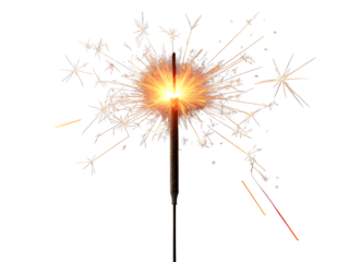 Bright sparkler ignites with fiery trails against a dark background