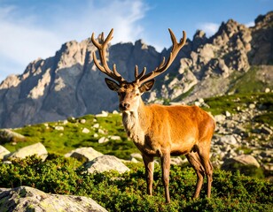 Obraz premium Majestic deer in alpine meadow