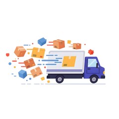 Blue delivery truck with SPY and falling boxes