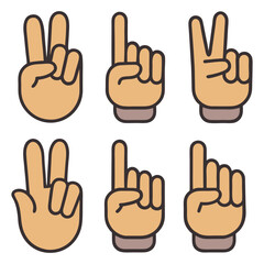 Hand Gestures Peace Victory One Two vector