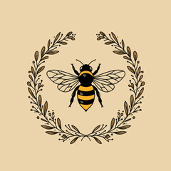 Stylized Bee with Leaf Wings, Symbolic of Nature and Pollination.