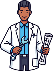 Cartoon vector illustration of a doctor with a syringe and stethoscope, a healthy job for a caring person
