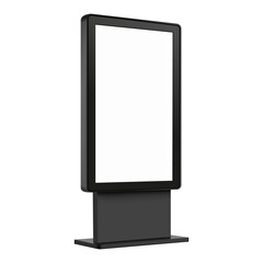Realistic mockup of a black vertical city lightbox billboard with blank screen. Isolated advertising display template for urban signage, poster, or interactive digital content