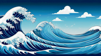 Abstract blue wave line pattern background with japanese influence