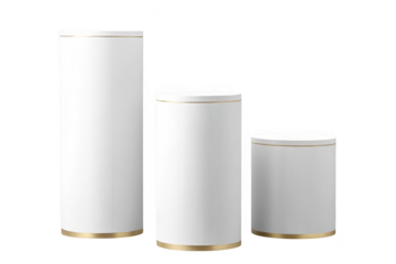 Three white cylinders isolated on transparent background.