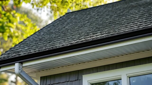 Close-up of House's Seamless Aluminum Gutters and Roof