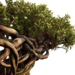 Twisted Tree Canopy with Dense Green Leaves