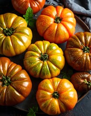 Close-up of Fresh, Vibrant Tomatoes with Water Droplets