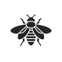 Detailed Black Bee Silhouette with Wings and Antennae, Insect Icon.