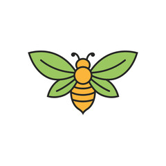 Stylized Bee with Leaf-Shaped Wings and Bold Outline, Honeycomb Pattern