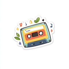 Hand‑Drawn Cassette Tape Sticker with Scribble Lines and Light Drop Shadow