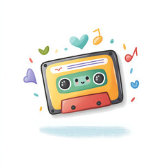 Hand‑Drawn Cassette Tape Sticker with Scribble Lines and Light Drop Shadow