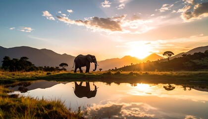 Majestic elephant at sunset