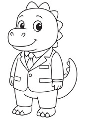 Coloring book dinosaur dressed in a formal suit.