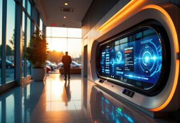 Modern futuristic control panel with digital interface in a high-tech environment