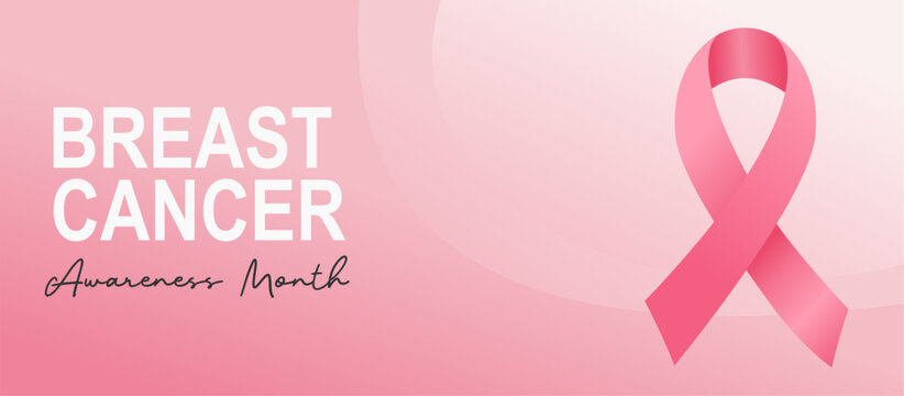 Pink Ribbon Breast Cancer Awareness Banner . Feminine Gradient Background for October Support Campaign, Healthcare Charity, Women Empowerment