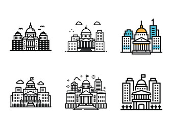 Fototapeta premium Collection of buildings featuring architectural landmarks and city skyline icons