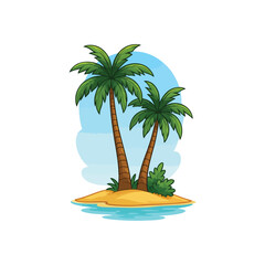 illustration of two palm trees on a small island