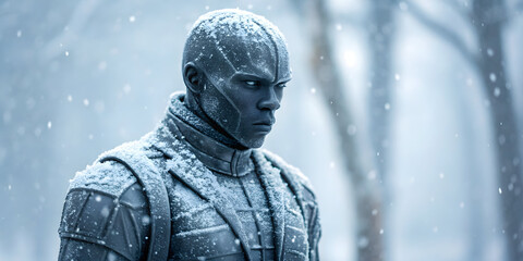 Action figure mockup frozen in ice storm